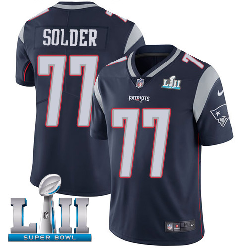 Nike Patriots #77 Nate Solder Navy Blue Team Color Super Bowl LII Youth Stitched NFL Vapor Untouchable Limited Jersey - Click Image to Close